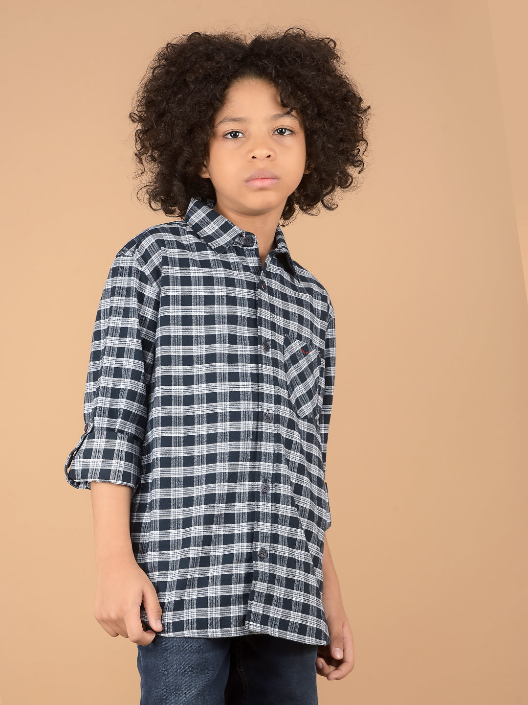 Navy Blue Checked 100% Cotton Shirt