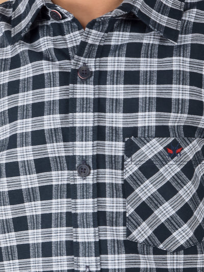 Navy Blue Checked 100% Cotton Shirt