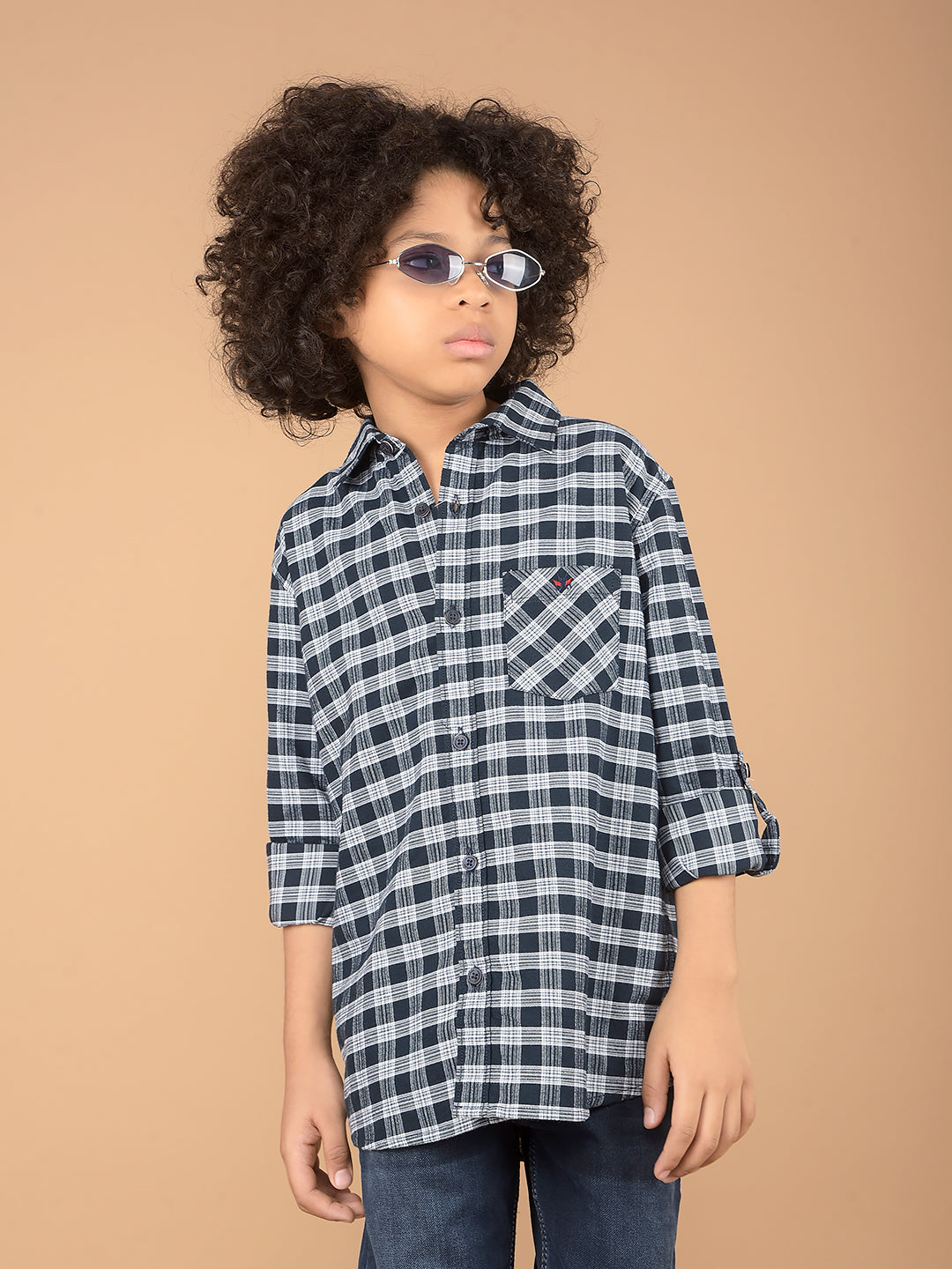 Navy Blue Checked 100% Cotton Shirt