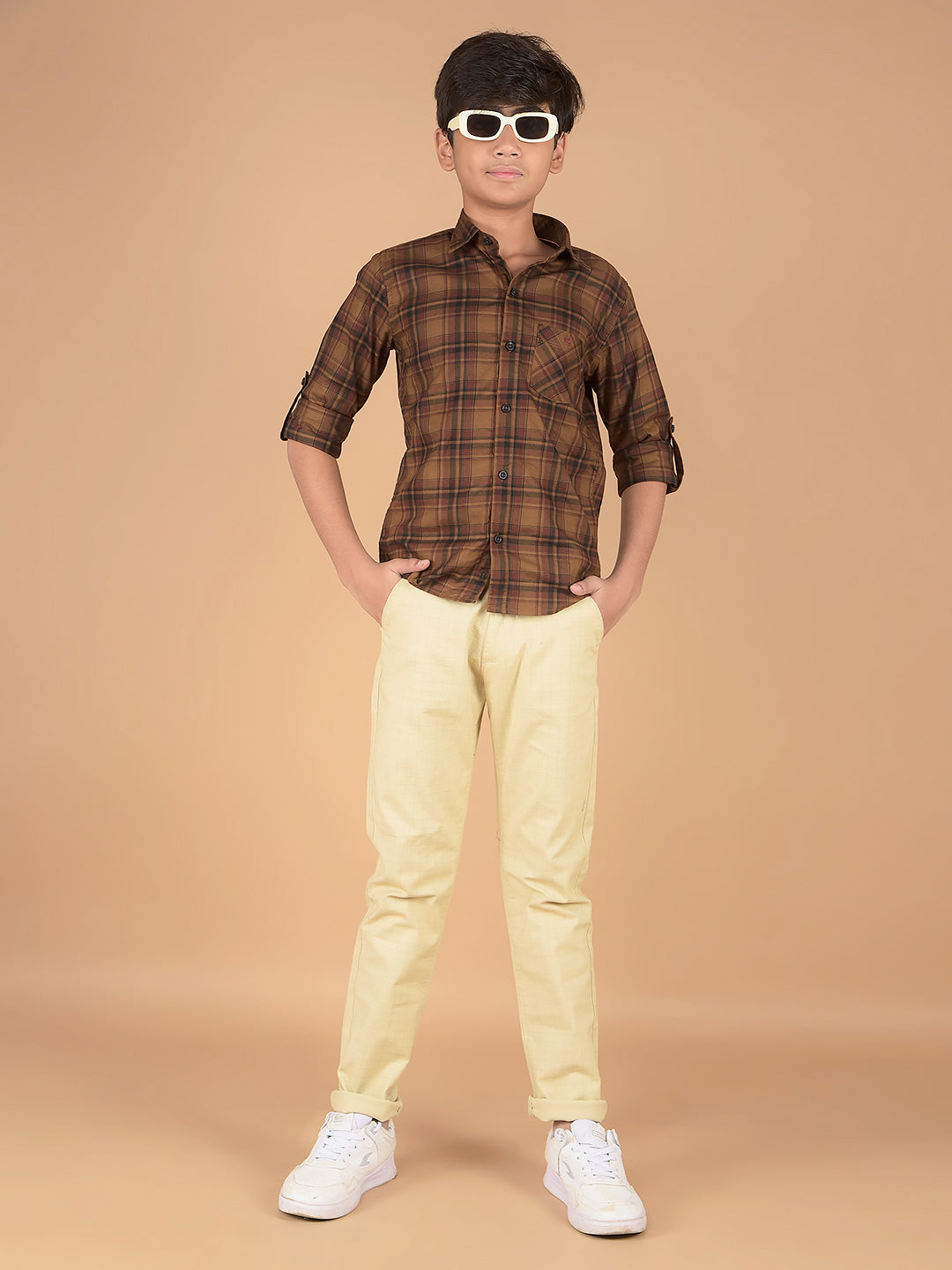 Brown Checked 100% Cotton Shirt