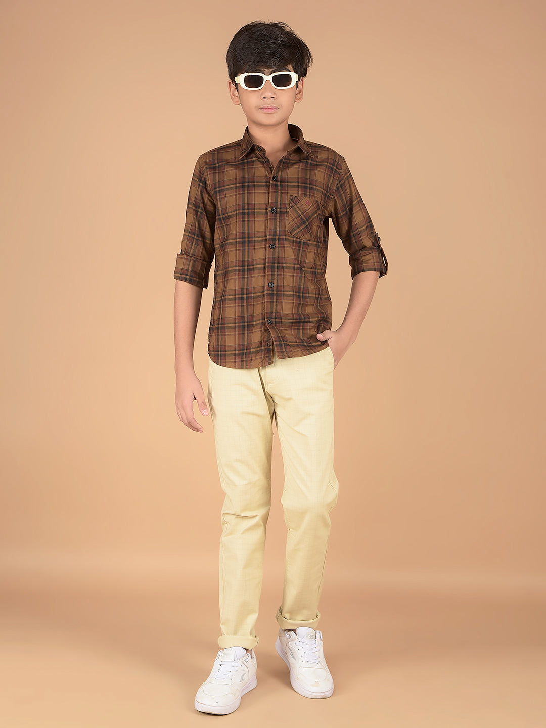 Brown Checked 100% Cotton Shirt