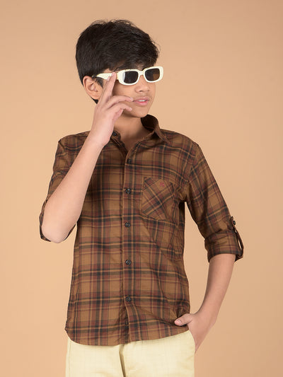 Brown Checked 100% Cotton Shirt