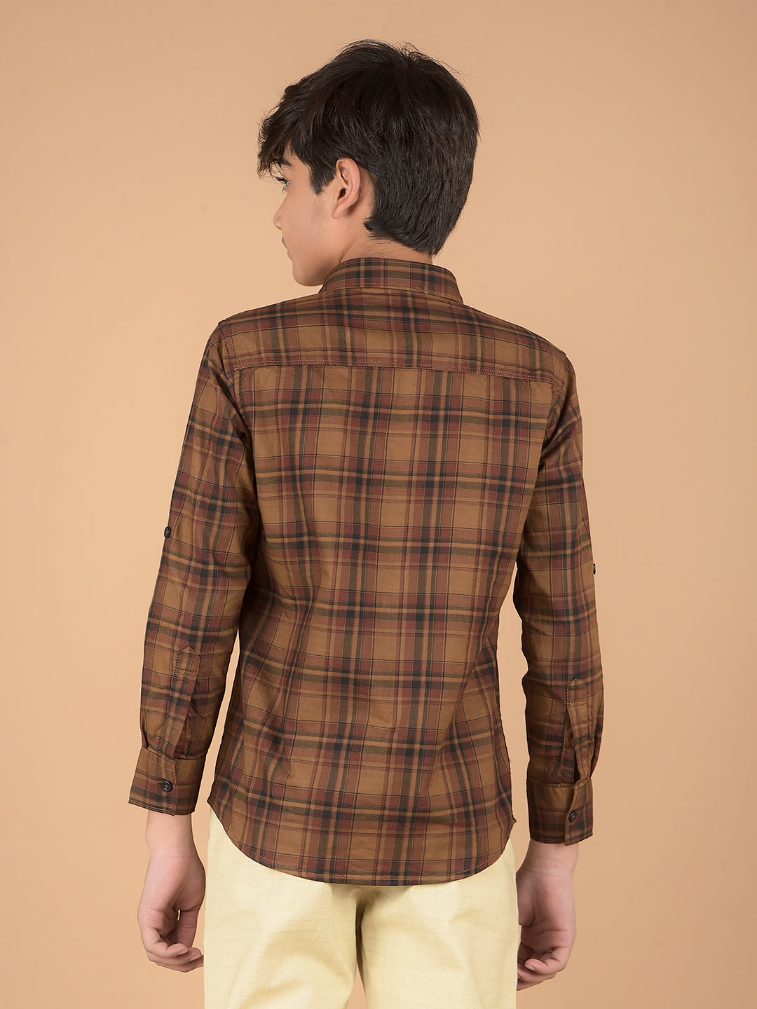 Brown Checked 100% Cotton Shirt