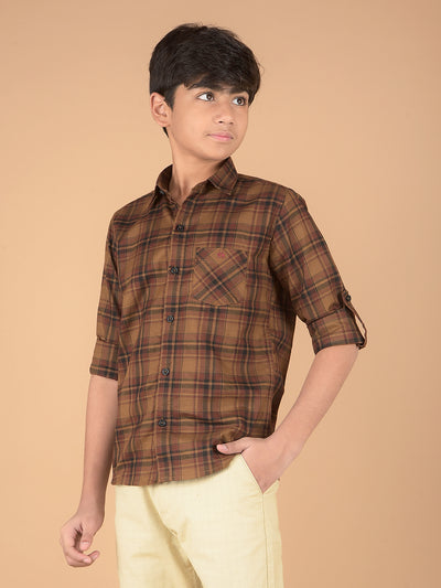 Brown Checked 100% Cotton Shirt