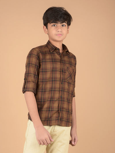 Brown Checked 100% Cotton Shirt