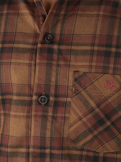 Brown Checked 100% Cotton Shirt