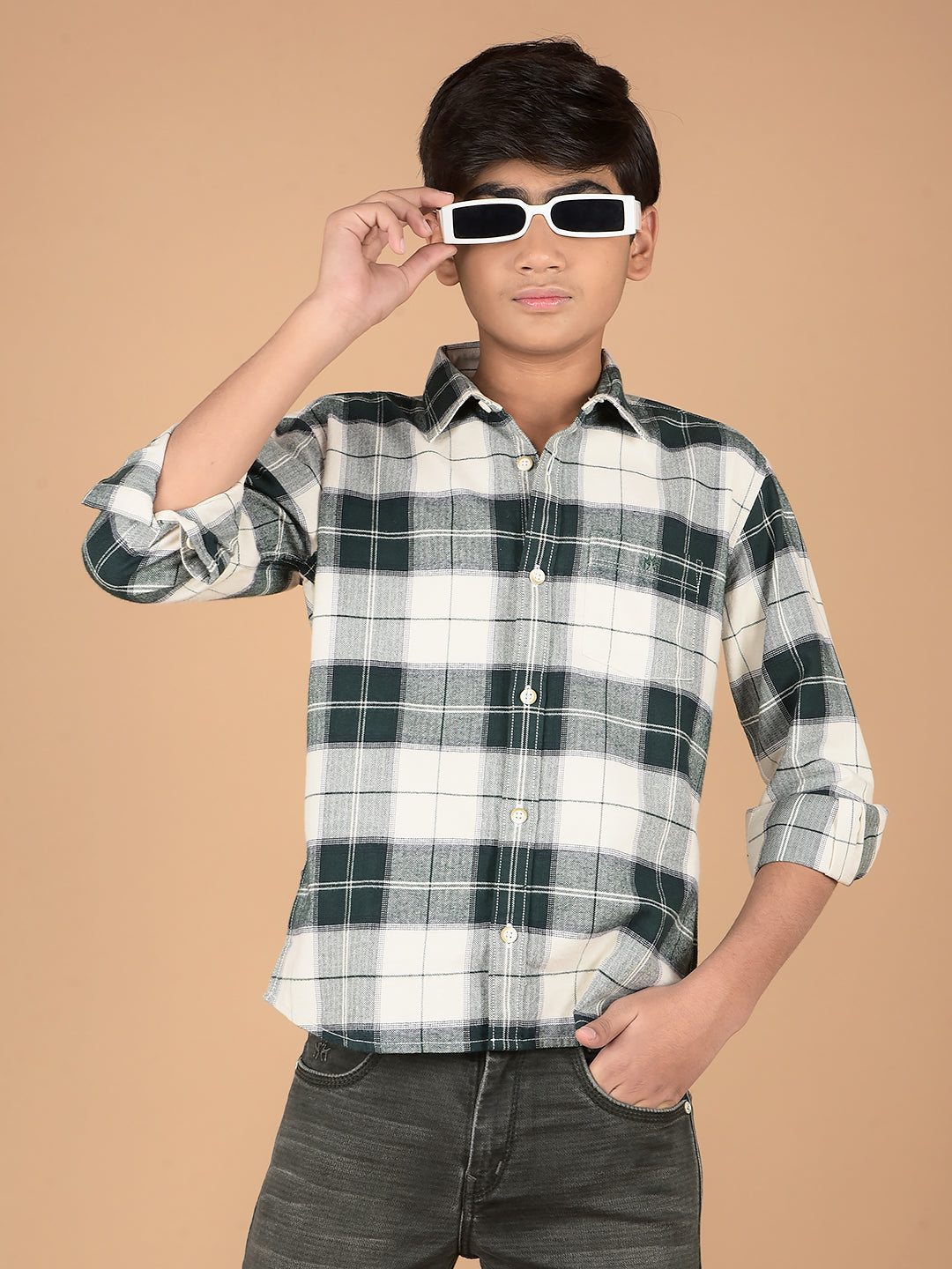 Green Checked 100% Cotton Shirt