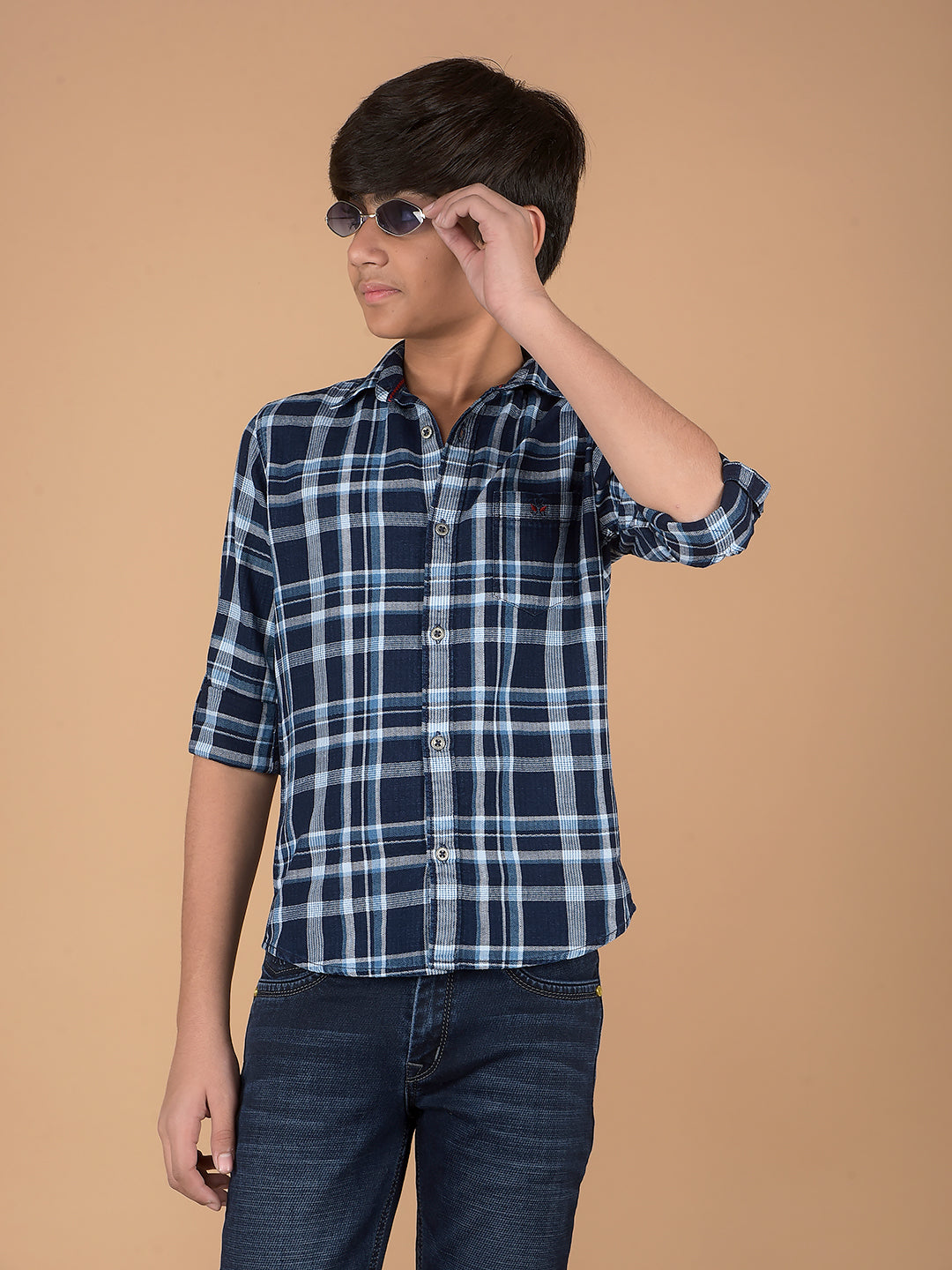 Navy Blue Checked 100% Cotton Shirt