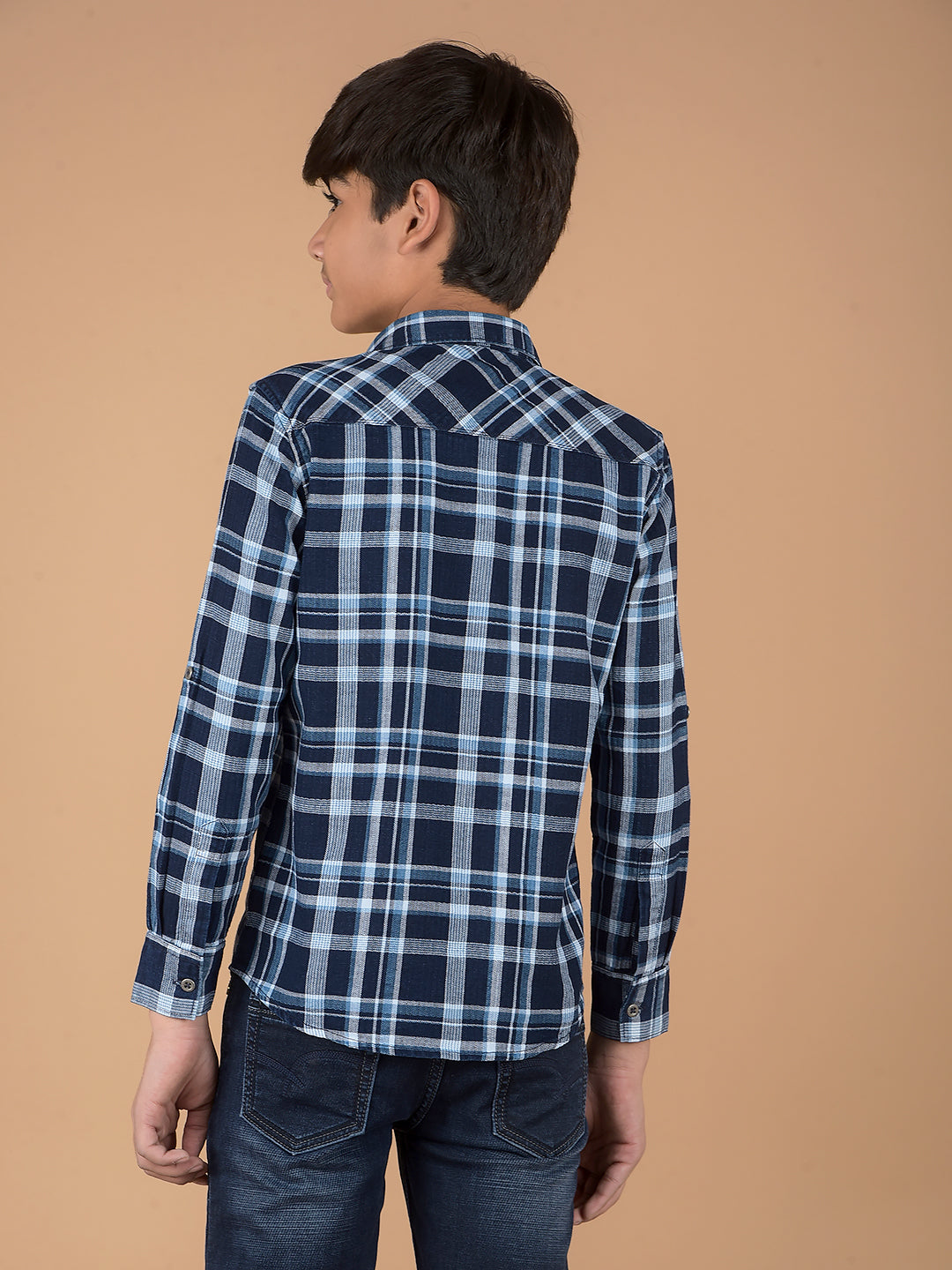 Navy Blue Checked 100% Cotton Shirt