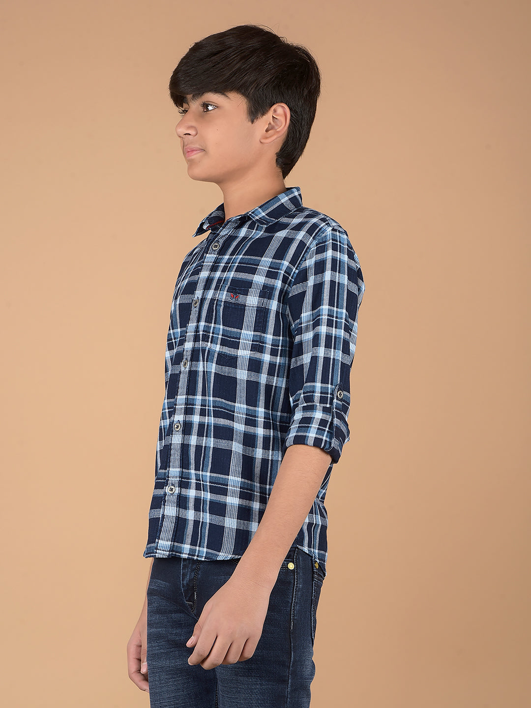 Navy Blue Checked 100% Cotton Shirt