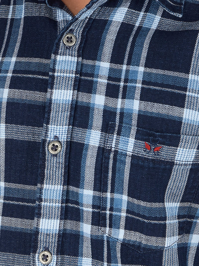 Navy Blue Checked 100% Cotton Shirt