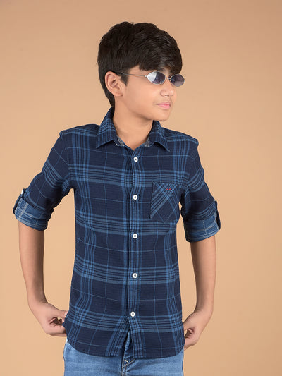 Navy Blue Checked 100% Cotton Shirt