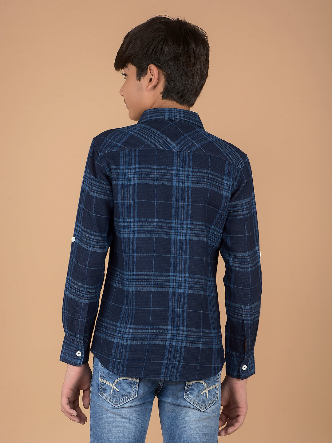 Navy Blue Checked 100% Cotton Shirt