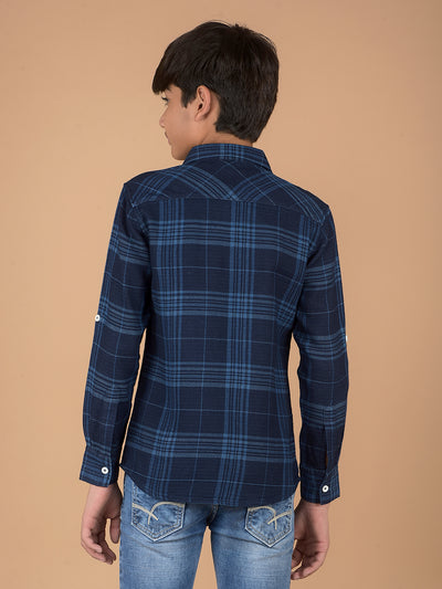 Navy Blue Checked 100% Cotton Shirt