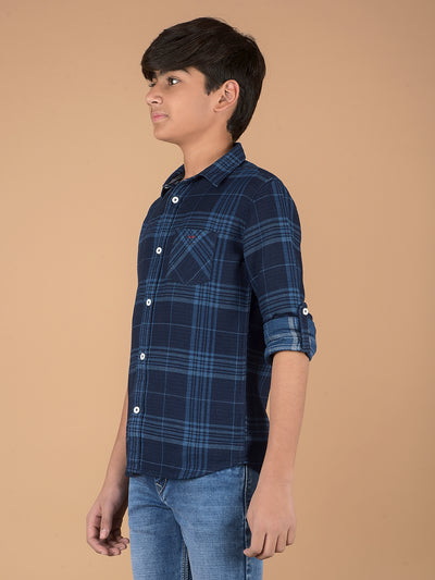 Navy Blue Checked 100% Cotton Shirt