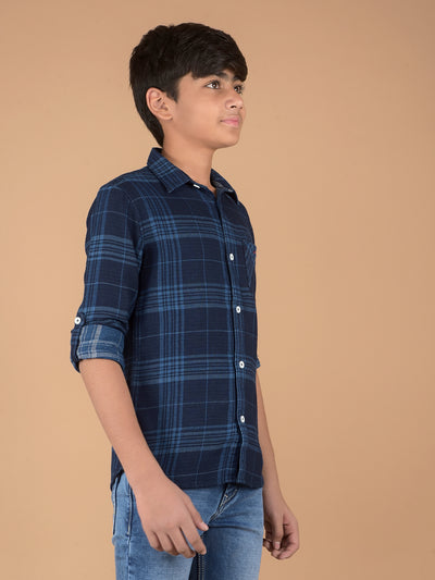 Navy Blue Checked 100% Cotton Shirt