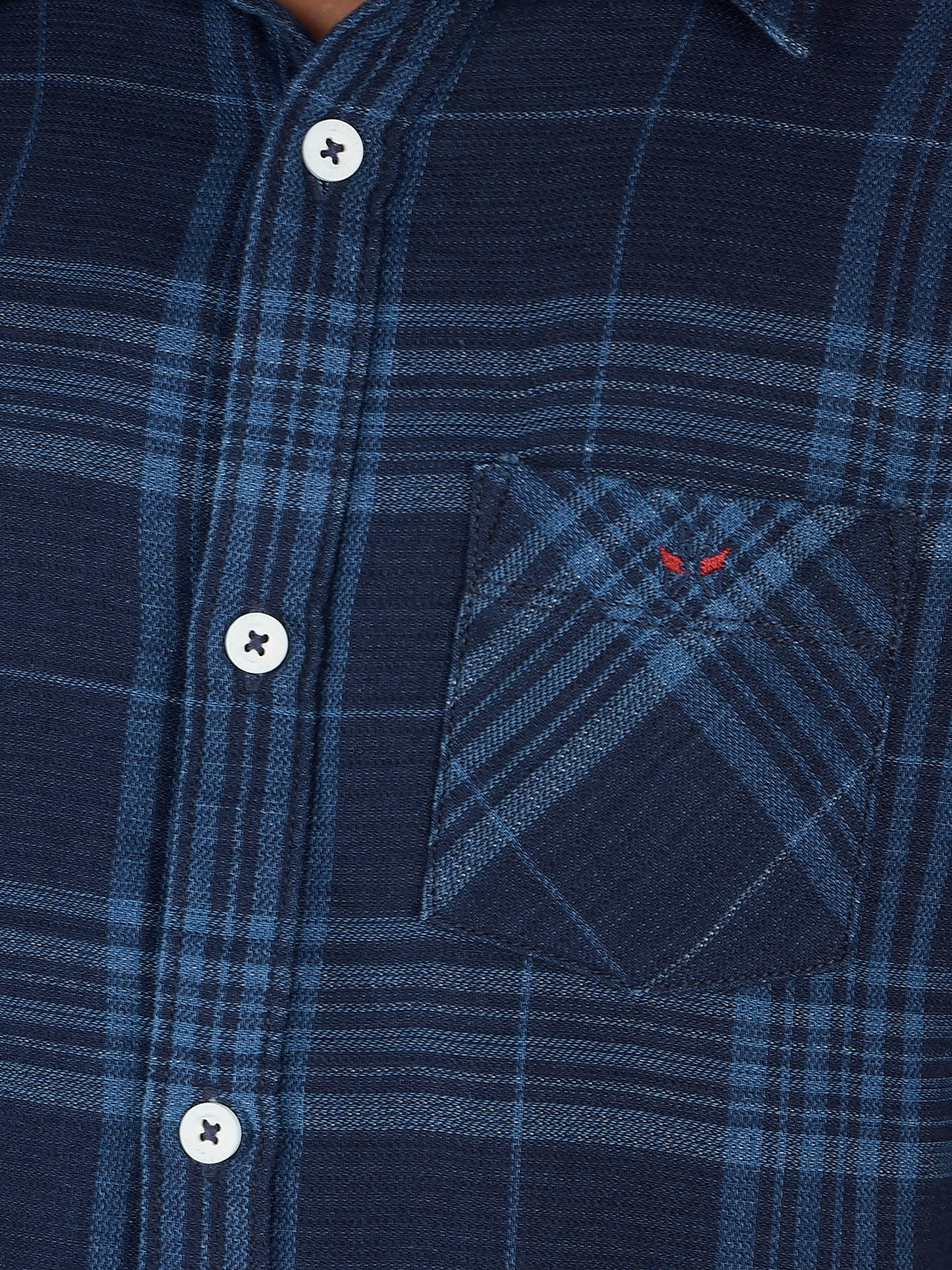 Navy Blue Checked 100% Cotton Shirt