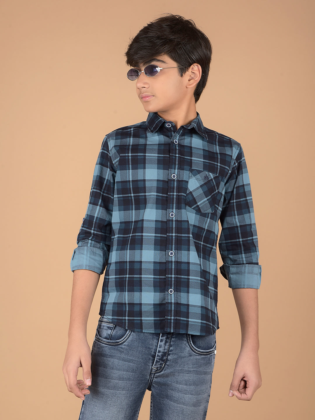 Navy Blue Checked 100% Cotton Shirt