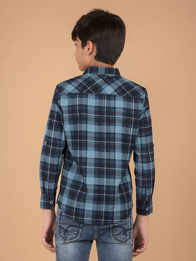 Navy Blue Checked 100% Cotton Shirt