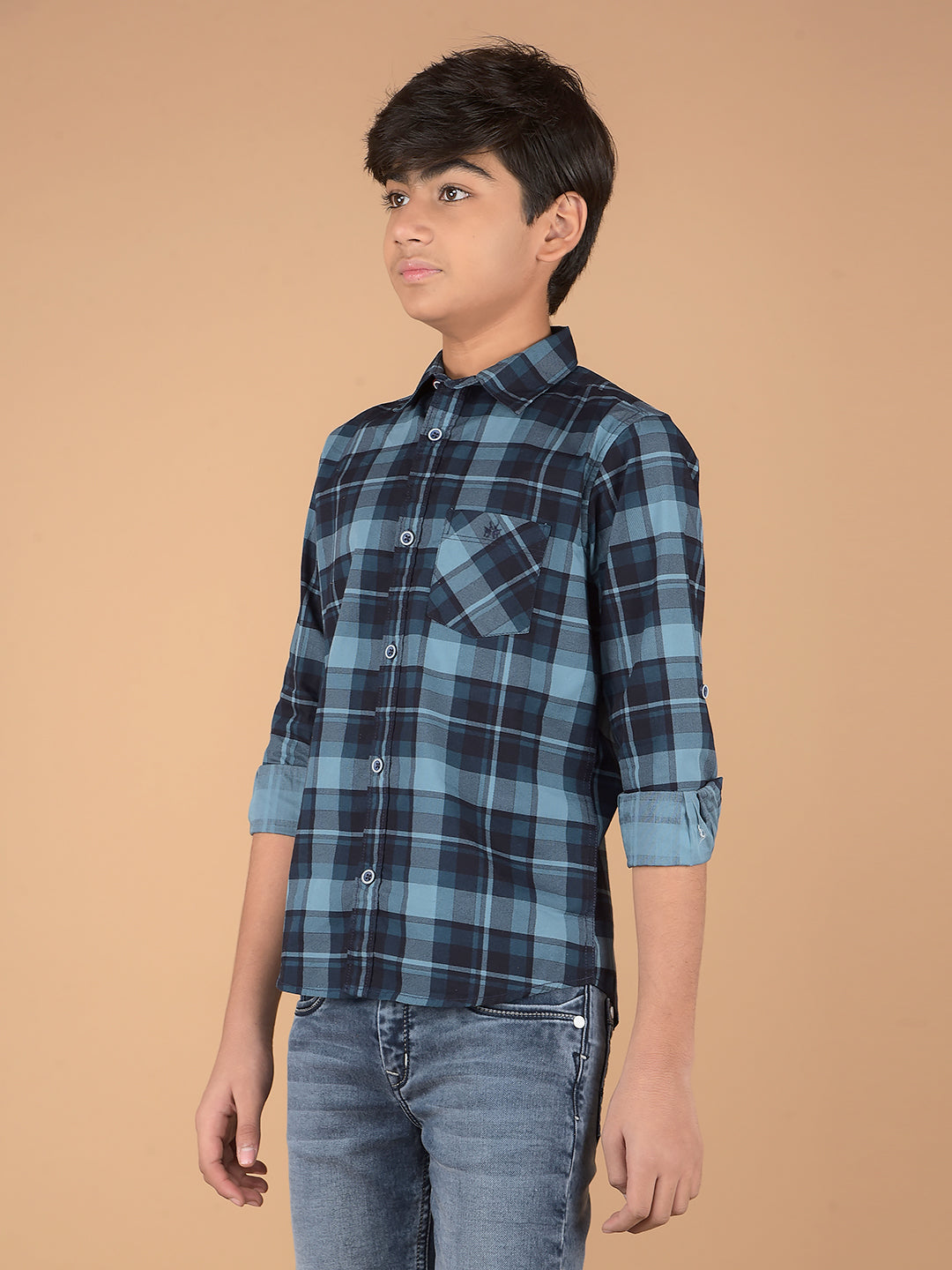 Navy Blue Checked 100% Cotton Shirt