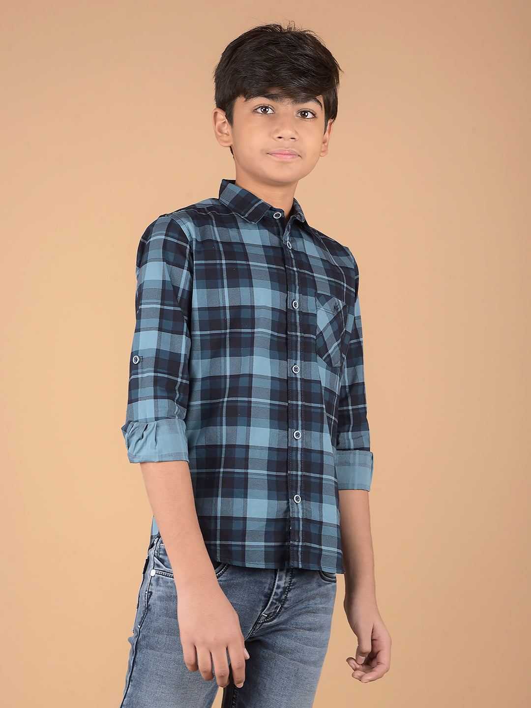 Navy Blue Checked 100% Cotton Shirt