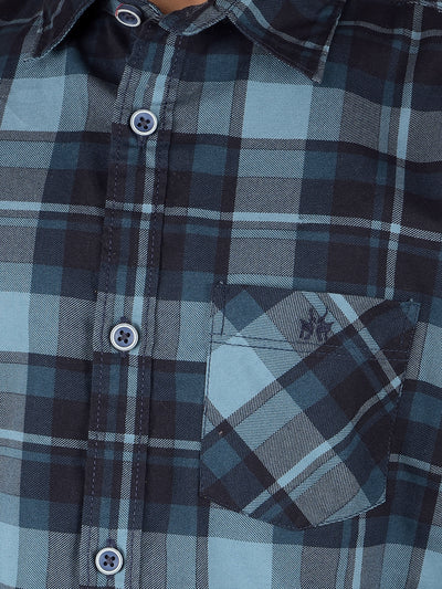 Navy Blue Checked 100% Cotton Shirt