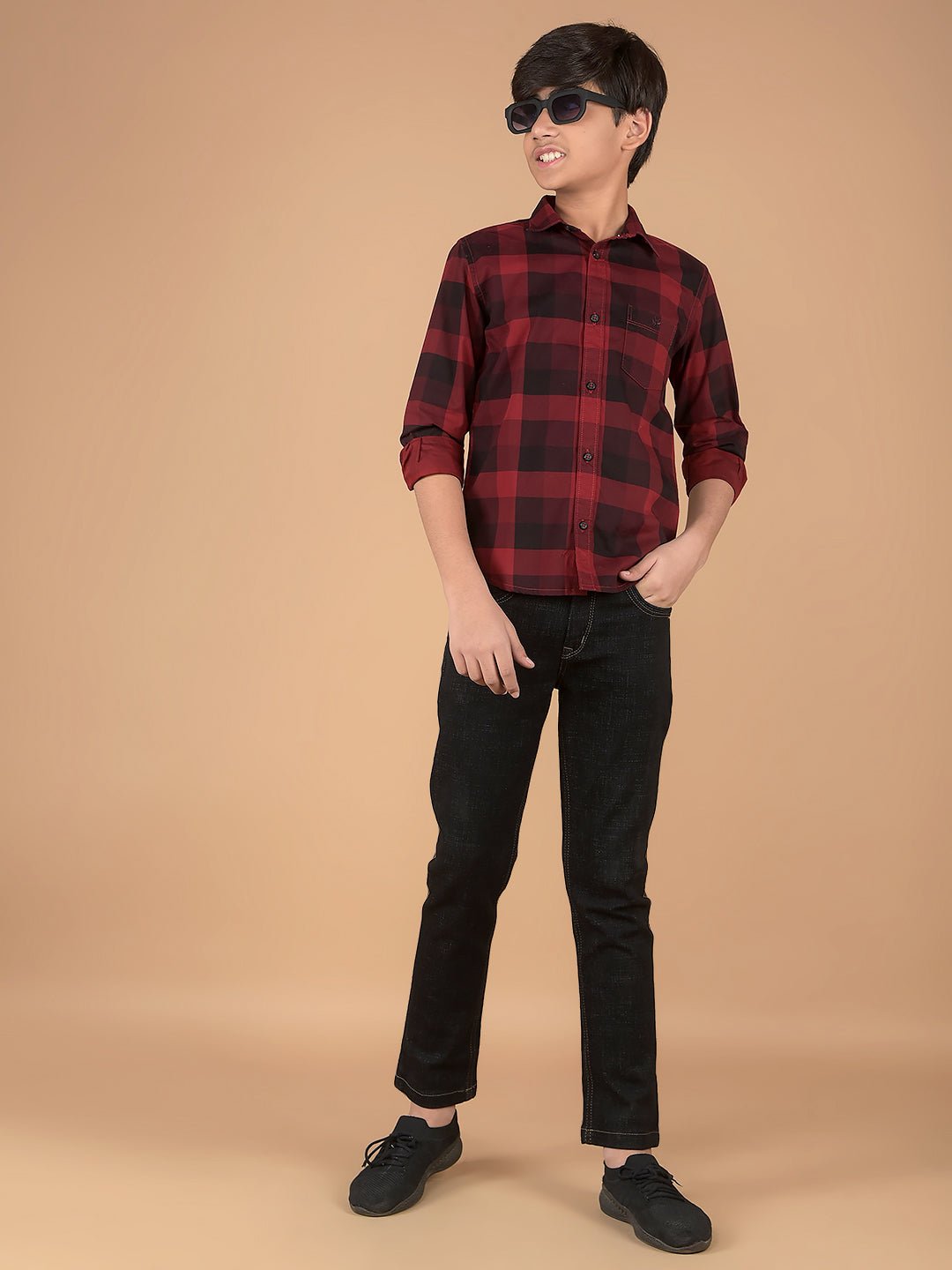 Maroon Checked 100% Cotton Shirt