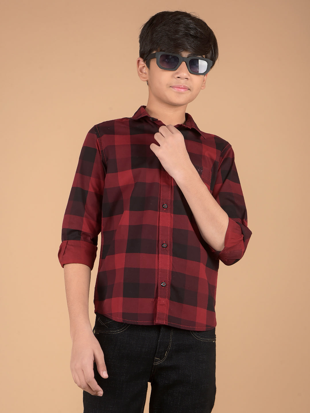 Maroon Checked 100% Cotton Shirt