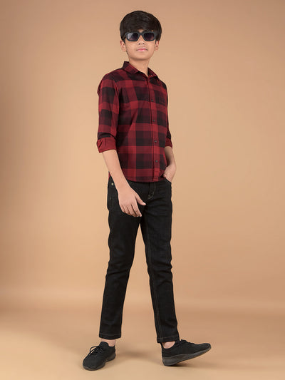 Maroon Checked 100% Cotton Shirt