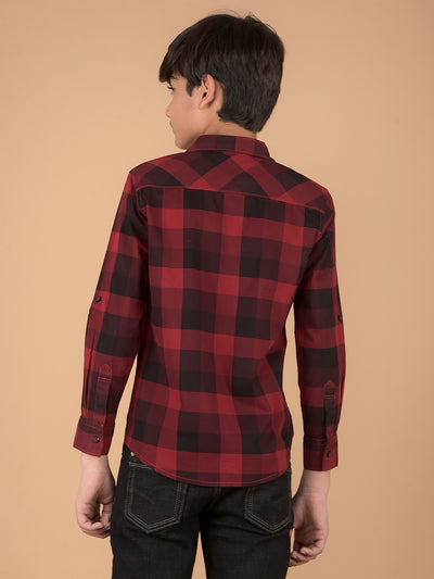 Maroon Checked 100% Cotton Shirt