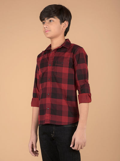 Maroon Checked 100% Cotton Shirt