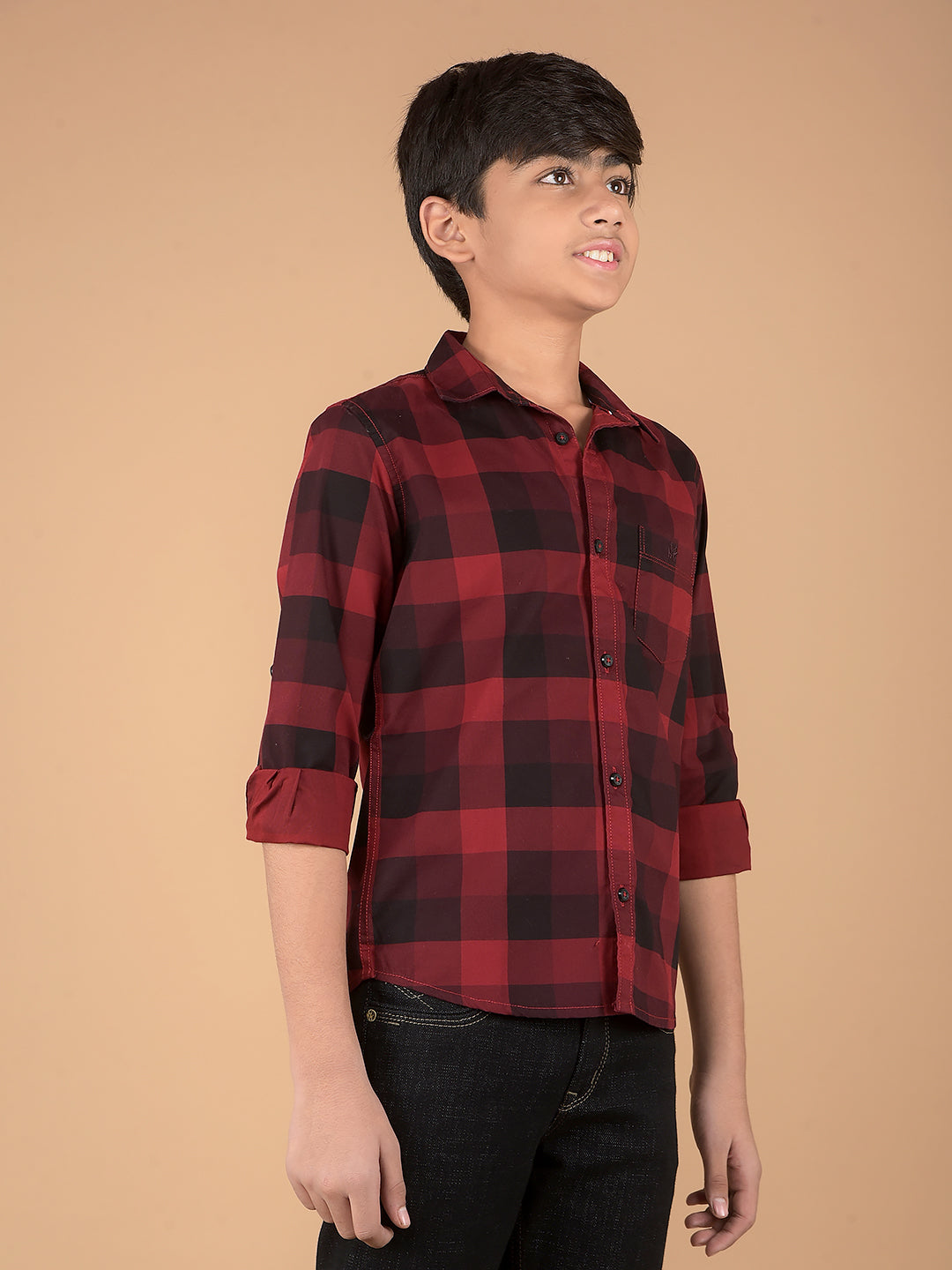 Maroon Checked 100% Cotton Shirt