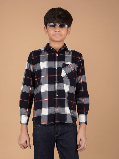 Navy Blue Checked 100% Cotton Shirt