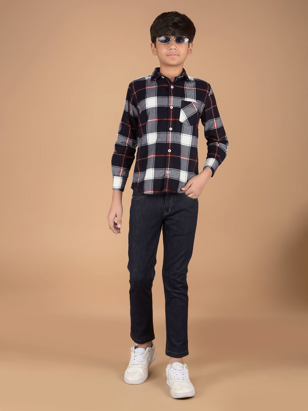 Navy Blue Checked 100% Cotton Shirt