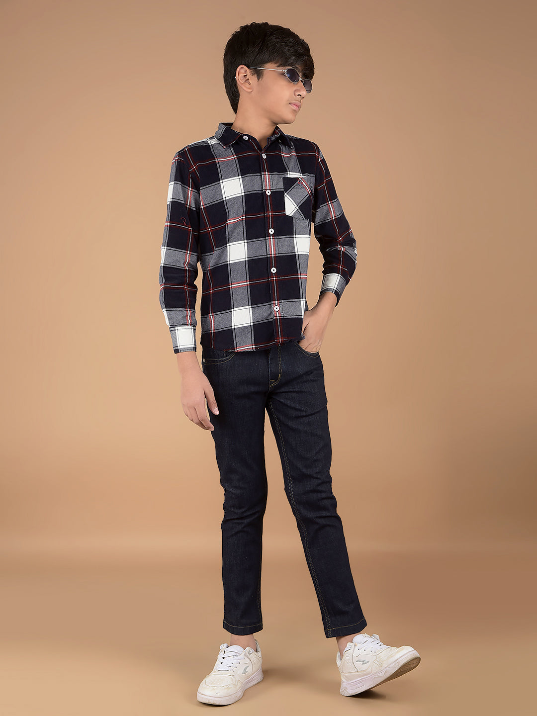 Navy Blue Checked 100% Cotton Shirt