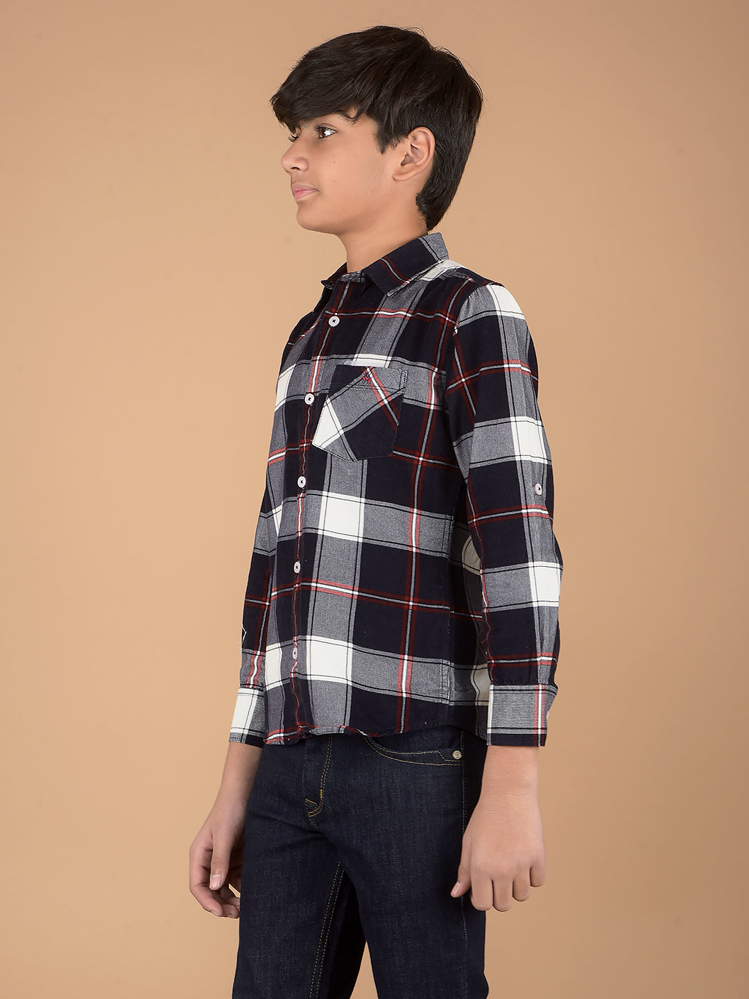 Navy Blue Checked 100% Cotton Shirt