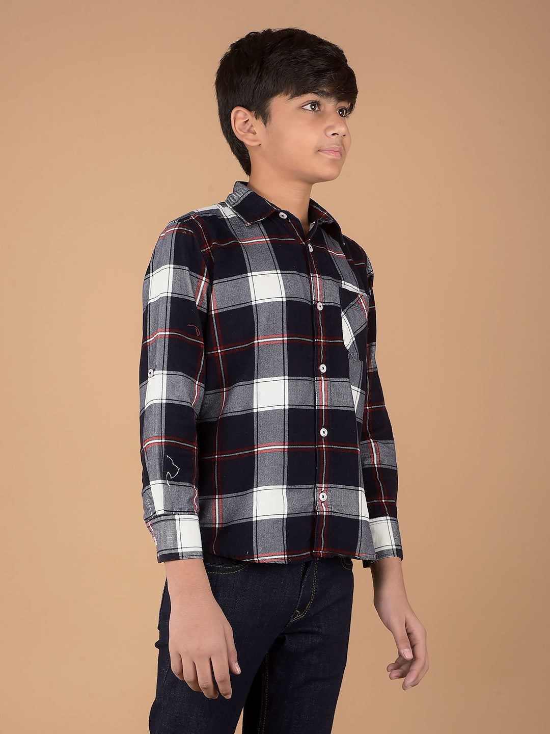 Navy Blue Checked 100% Cotton Shirt