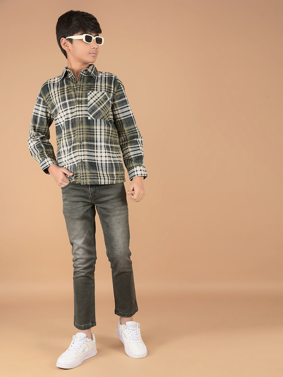 Green Checked 100% Cotton Knitted Shirt