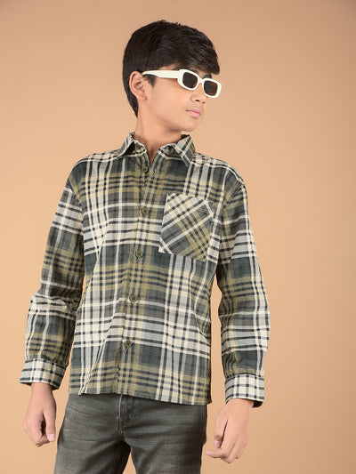 Green Checked 100% Cotton Knitted Shirt