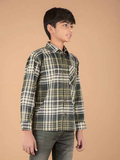 Green Checked 100% Cotton Knitted Shirt