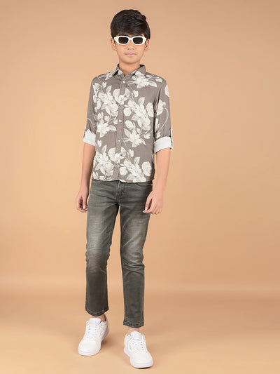 Olive Floral Print 100% Cotton Shirt