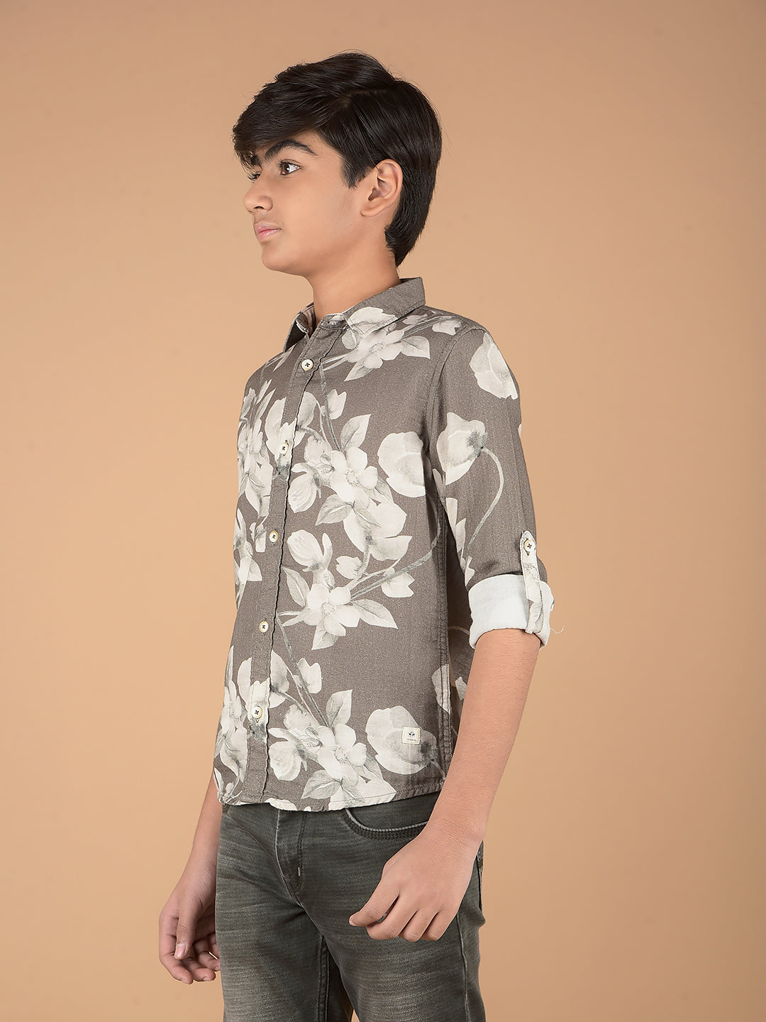 Olive Floral Print 100% Cotton Shirt