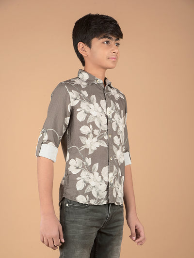 Olive Floral Print 100% Cotton Shirt