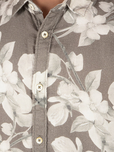 Olive Floral Print 100% Cotton Shirt