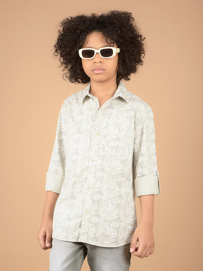 Grey Floral Print 100% Cotton Shirt