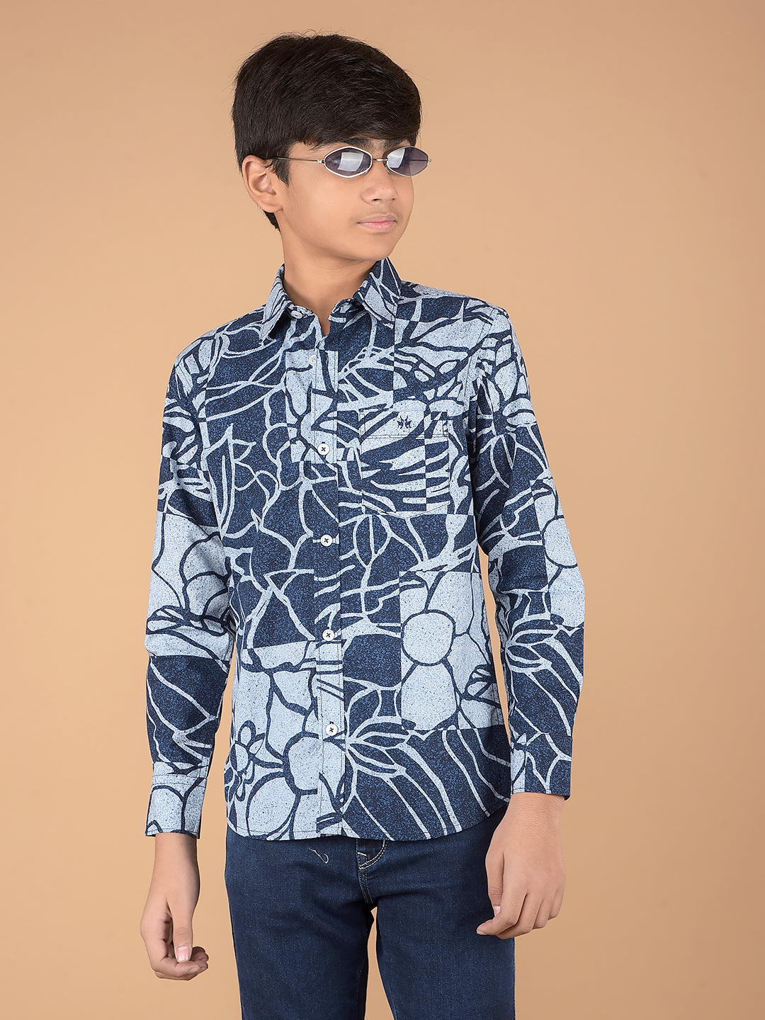 Blue Floral Print 100% Cotton Shirt