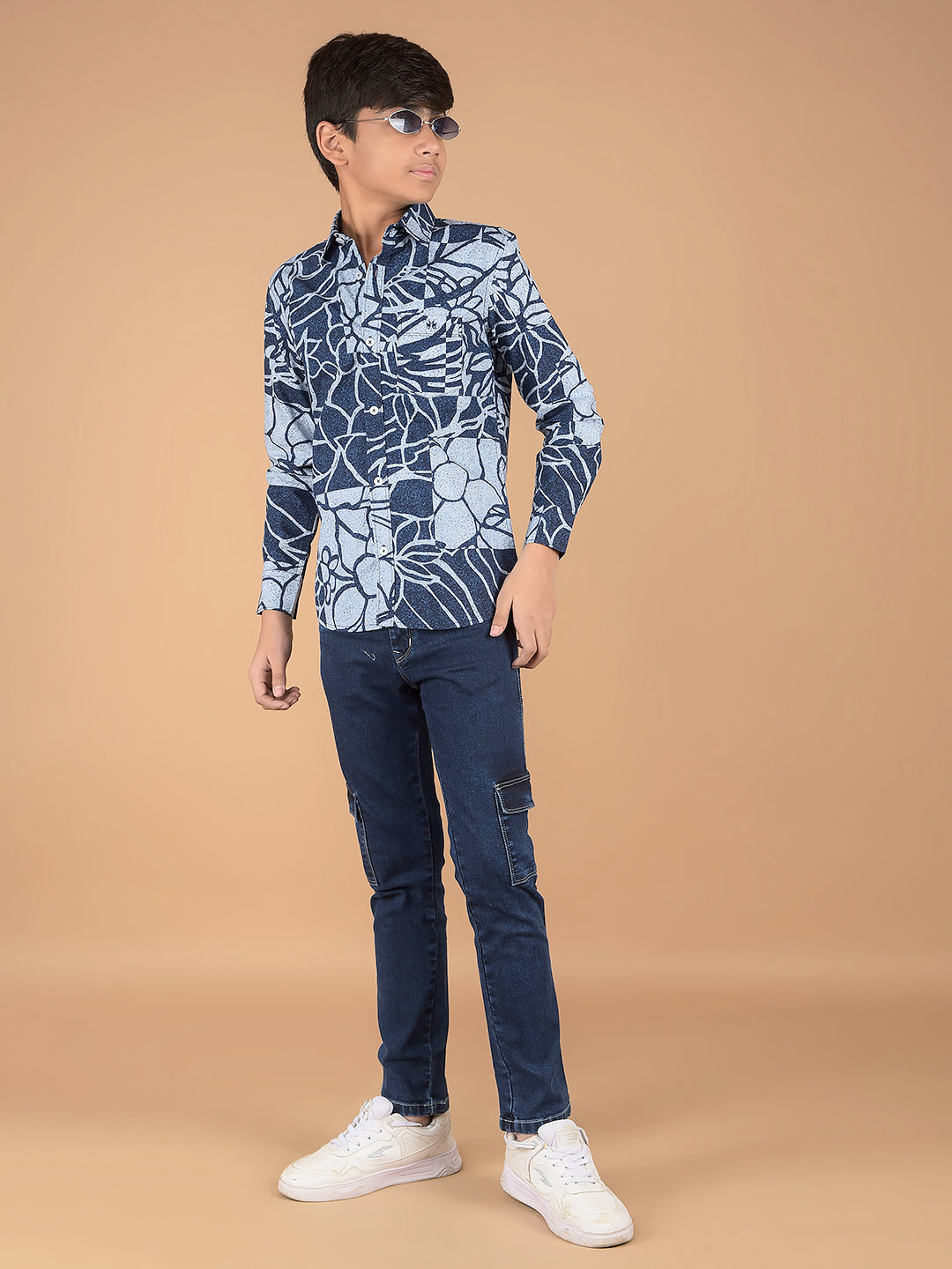 Blue Floral Print 100% Cotton Shirt