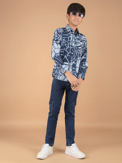 Blue Floral Print 100% Cotton Shirt