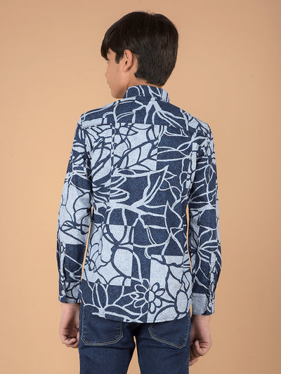 Blue Floral Print 100% Cotton Shirt