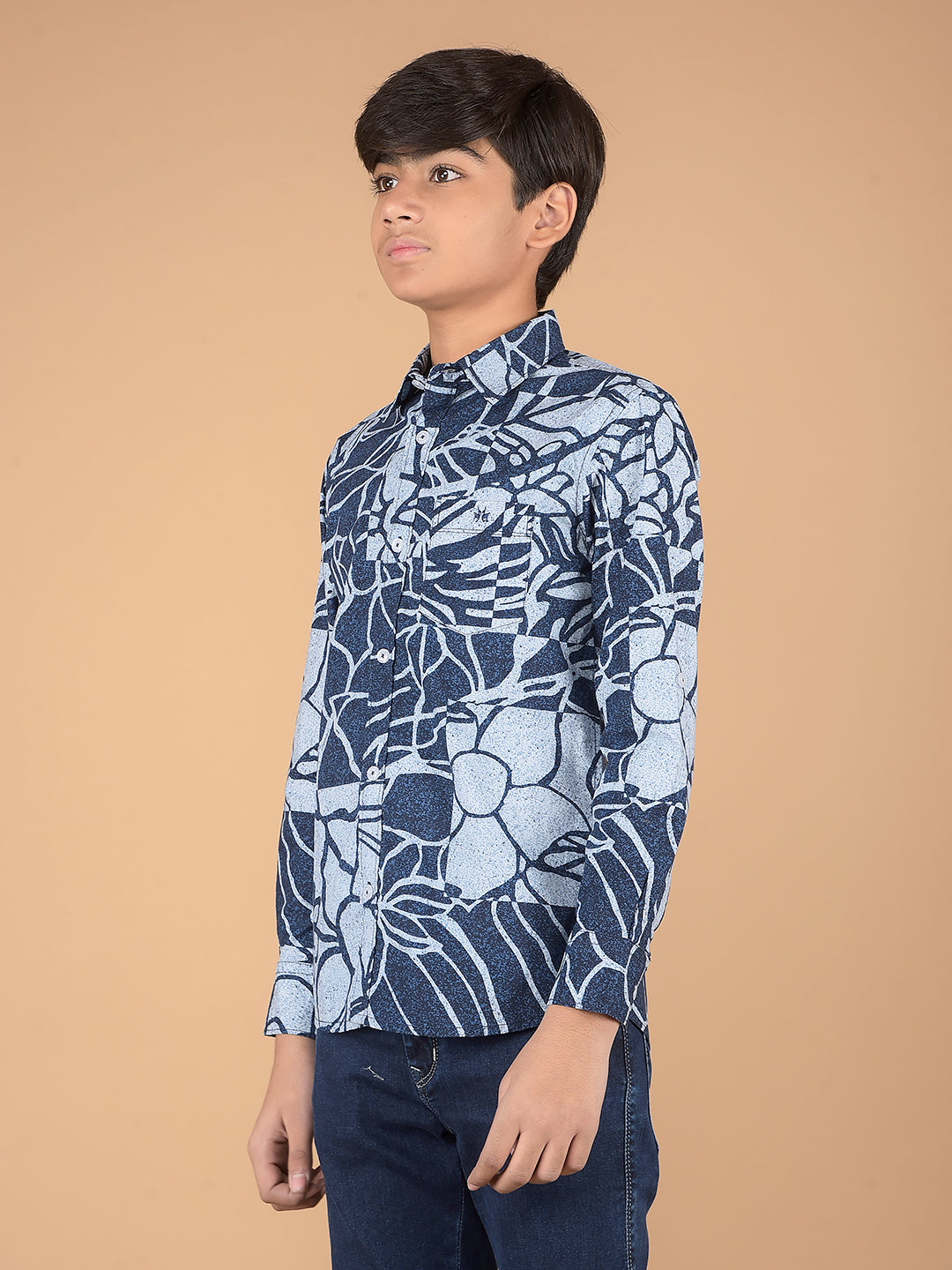 Blue Floral Print 100% Cotton Shirt